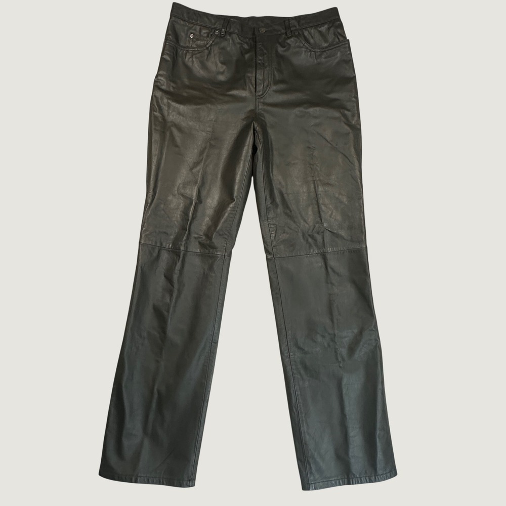 Vintage Y2K Nine West Leather Pants Womens 10 Black Straight Leg 5-Pocket VTG